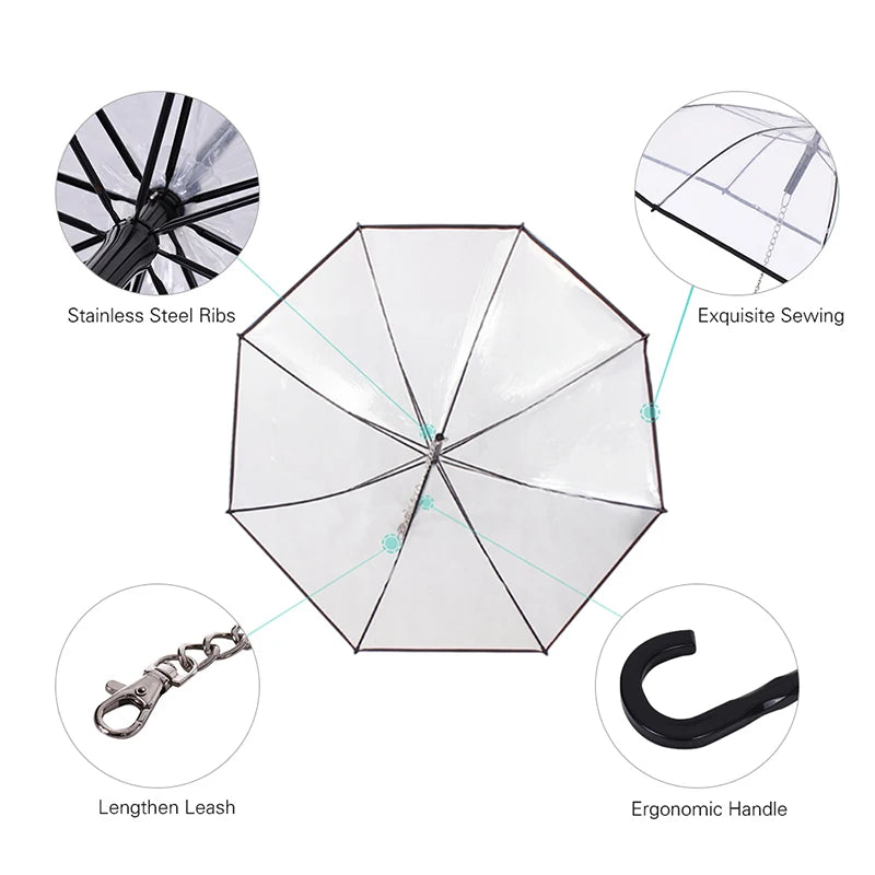 Transparent Pet Umbrella with Dog Leash
