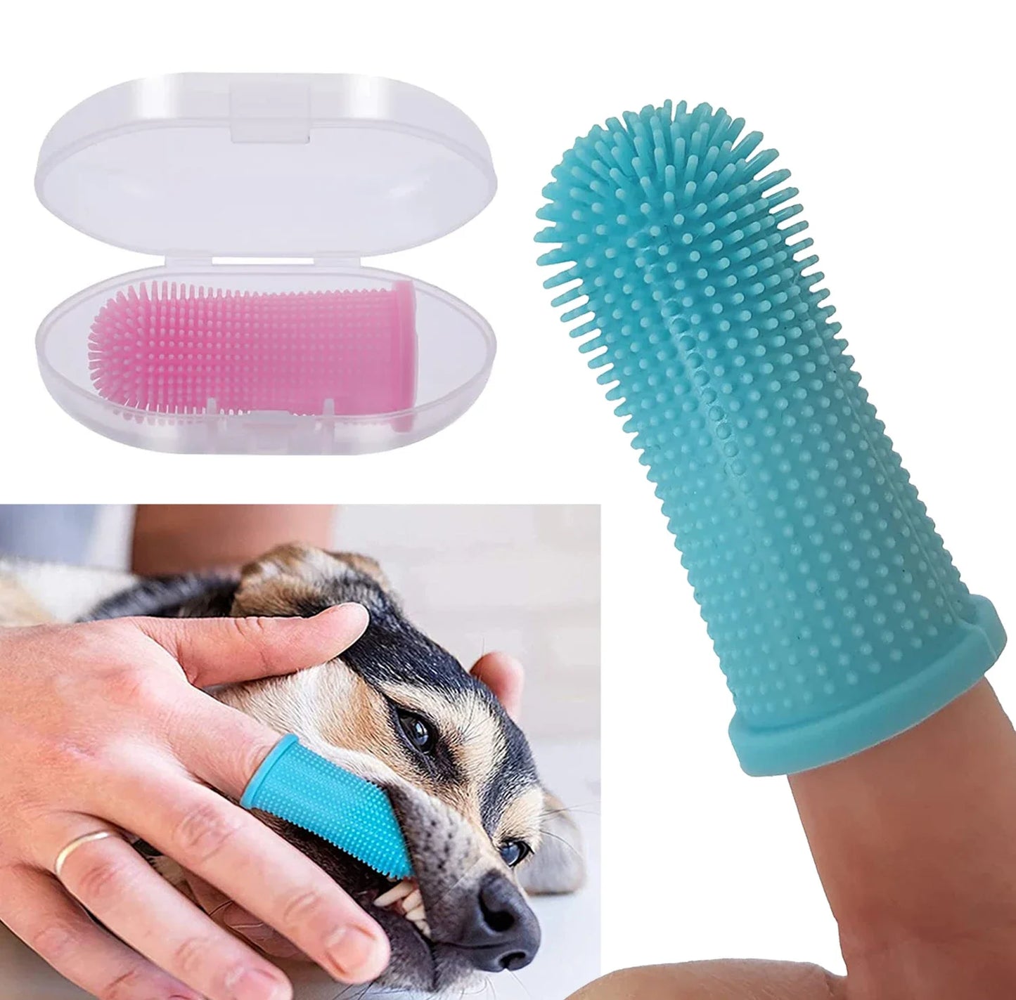 Dog Super Soft Pet Finger Toothbrush Teeth Cleaning Bad Breath Care, Nontoxic Silicone.