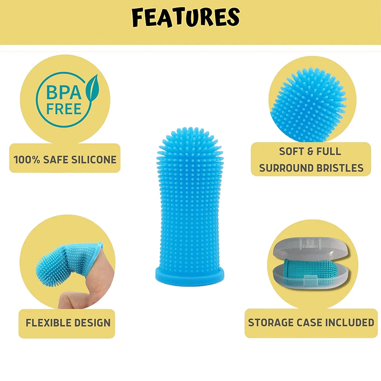 Dog Super Soft Pet Finger Toothbrush Teeth Cleaning Bad Breath Care, Nontoxic Silicone.