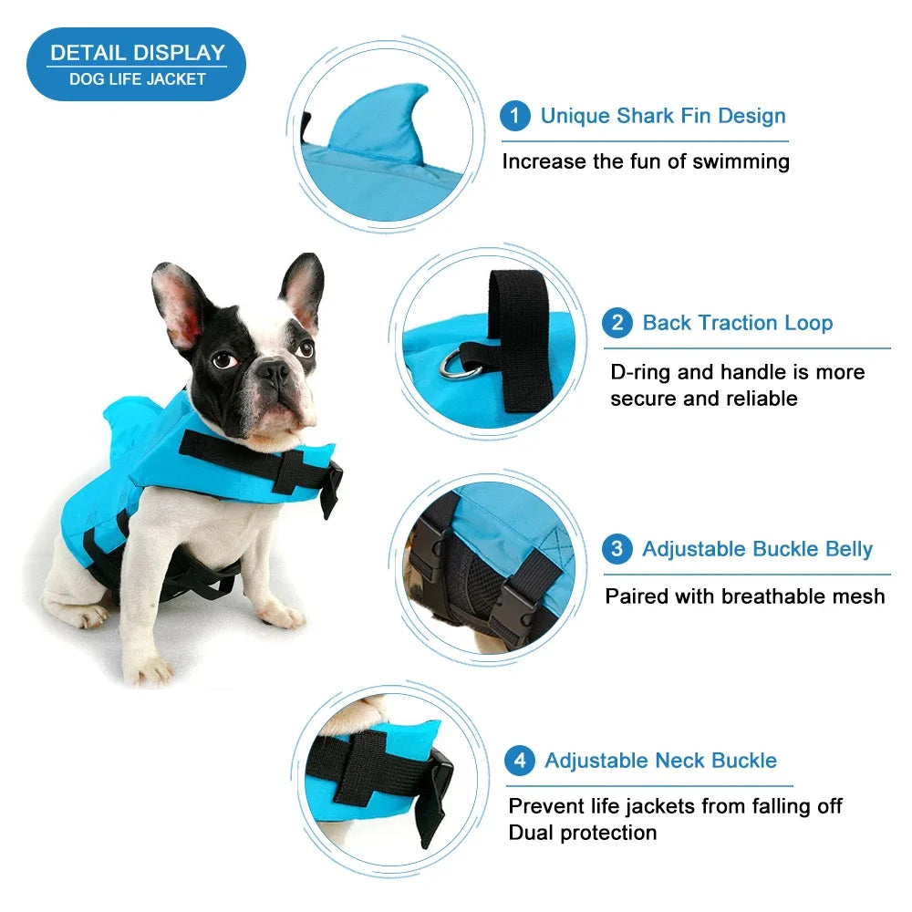 Dog Life Jacket with shark fin, Enhanced Buoyancy clothe for dogs