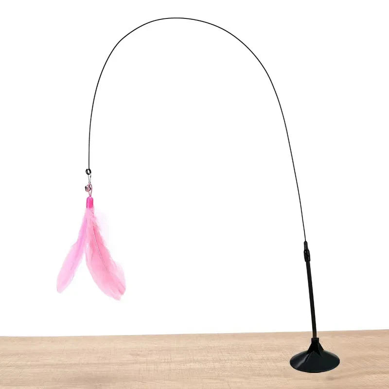 Cats Toys Feathers Wand Interactive with Super Suction Cup Detachable