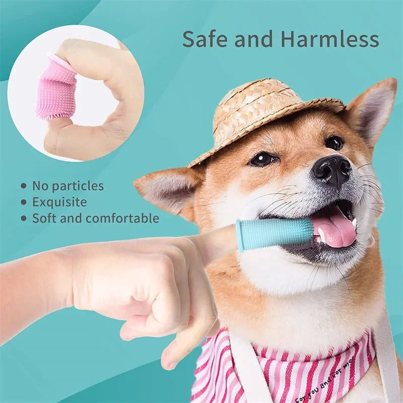 Dog Super Soft Pet Finger Toothbrush Teeth Cleaning Bad Breath Care, Nontoxic Silicone.