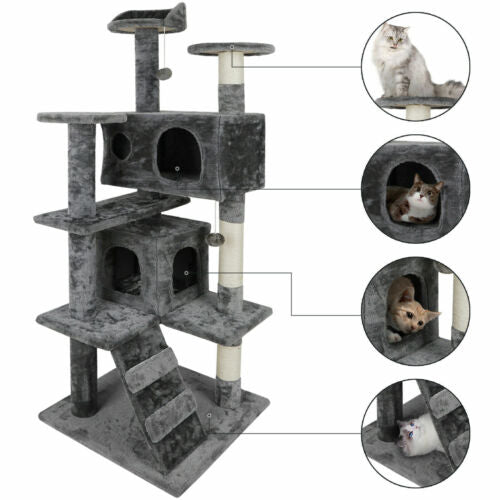 Cat Tree Tower 55" STURDY Activity Center Large Playing House