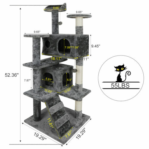 Cat Tree Tower 55" STURDY Activity Center Large Playing House