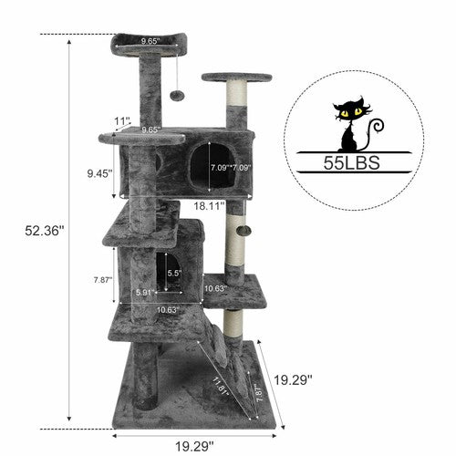 Cat Tree Tower 55" STURDY Activity Center Large Playing House
