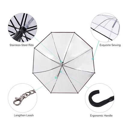 Transparent Pet Umbrella with Dog Leash 