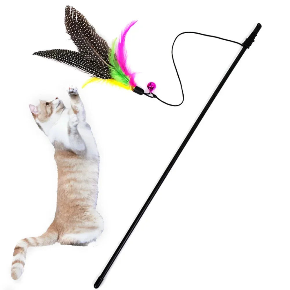 Cats Toys Feathers Wand Interactive Toy Kitten Toy Rod with Bell Feather Replacements 