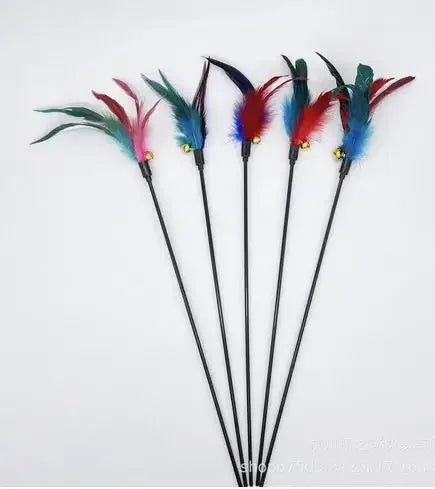 Cats Toys Feathers Wand Interactive Toy Kitten Toy Rod with Bell Feather Replacements