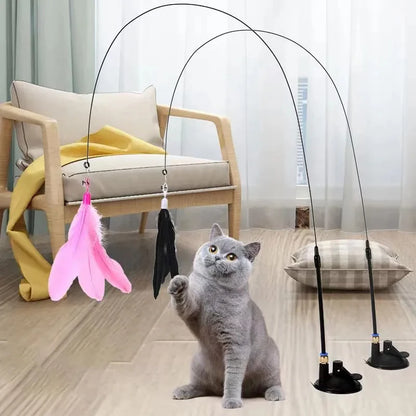 Cats Toys Feathers Wand Interactive with Super Suction Cup Detachable