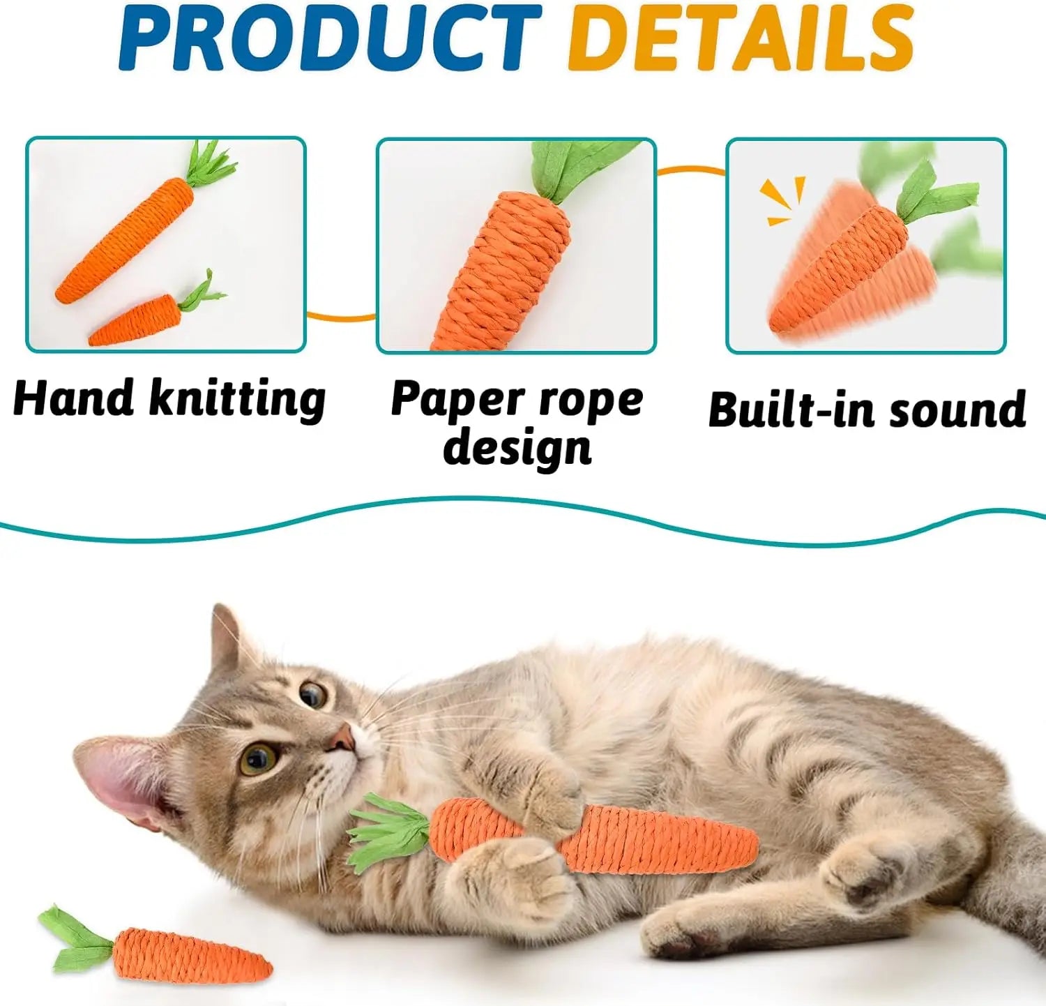 Cat Toys Self-Entertainment Carrot Teething and Cat Teasing Sticks