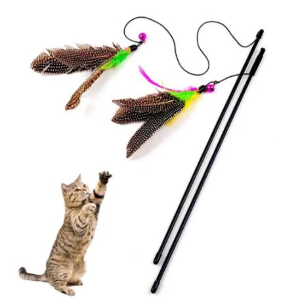Cats Toys Feathers Wand Interactive Toy Kitten Toy Rod with Bell Feather Replacements 